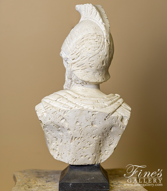 Marble Statues  - Italian Ivory Travertine Bust Of Ajax 15 In. - MBT-467